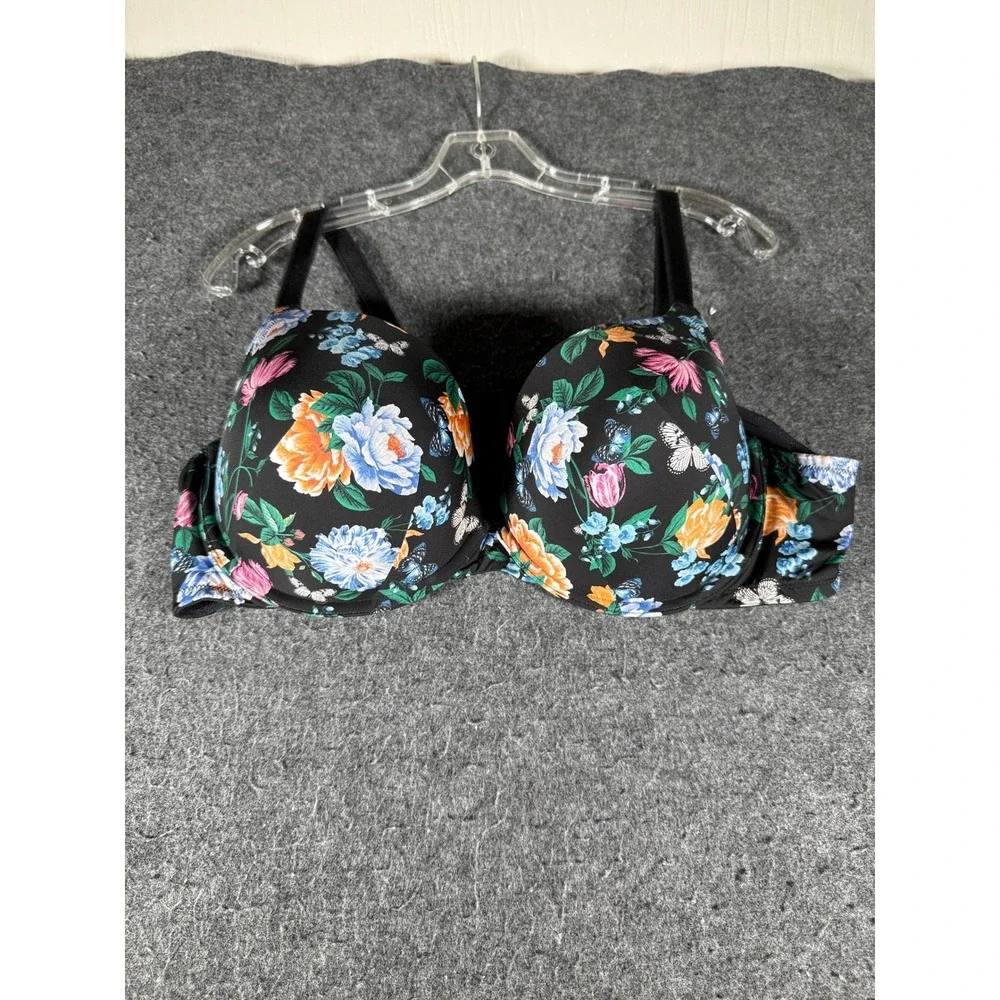 Torrid Womens 44C Black Floral Butterfly Print Underwire Push Up Bra 12732